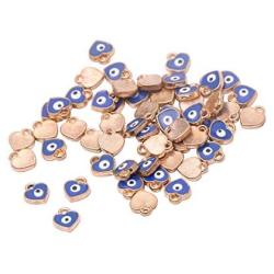 Mystart 100 Pieces 8x7mm Mini Alloy Enamel Heart Shape Evil Eye Beads Charms Pendants DIY Bracelet Necklace Jewelry Accessories (KC Gold)