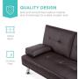 Best Choice Products Faux Leather Upholstered Modern Convertible Folding Futon Sofa Bed for Compact Living Space, Apartment, Dorm, Bonus Room w/Removable Armrests, Metal Legs, 2 Cupholders - Brown