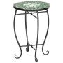 VINGLI Mosaic Accent Table, 14'' Round Side Table,End Table, Plant Stand Decor for Patio Porch Beach Theme Balcony Back Deck Pool Indoor Outdoor Coffee, Metal Cobalt Glass Top Black Iron(Green Garden)