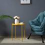 HollyHOME Tray Metal End Table, Sofa Table Small Round Side Tables, Anti-Rust and Waterproof Outdoor & Indoor Snack Table, Accent Coffee Table,（H） 20.28'' x（D） 16.38'', Yellow Cream