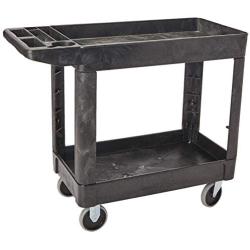 Rubbermaid Commercial Products 2-Shelf Utility/Service Cart, Small, Lipped Shelves, Ergonomic Handle, 500 lbs. Capacity, for Warehouse/Garage/Cleaning/Manufacturing (FG450088BLA)