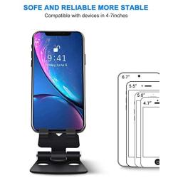 Foldable Phone Stand 2 Pack, Angle Height Adjustable Cell Phone Desk Holder, Portable Metal Aluminum, Mobile Phone Holder Cradle Dock with Non-Slip Base for iPhone, All Android Smartphone- Black