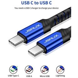 USB C to USB C 60W Fast Charging Cable, JSAUX[2-Pack 10ft+3.3ft] Type C Charger Cord Compatible with Samsung Galaxy S20 /Note 20 10, MacBook Air/Pro 13, iPad Pro 2020, Pixel 2/3/4 XL, etc- Blue