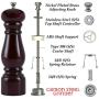 KITCHITERIA Wood Pepper Mill - Durable Carbon Steel Grinding Mechanism, Comfortable, User-Friendly, Refillable, Elegant and Long Life - 8.5 Inches