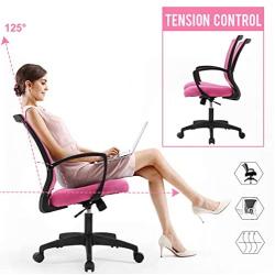 Office Chair Desk Chair Computer Chair with Lumbar Support Armrest Mid Back Rolling Swivel Task Adjustable Mesh Ergonomic Chair for Women Adults, Pink