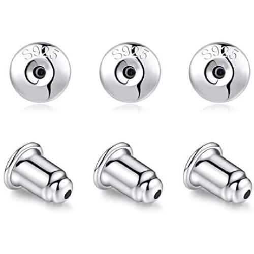 3 Pairs Earring Backs 925 Sterling Silver Hypoallergenic Backings for Stud Posts Back Replacement (White Gold)