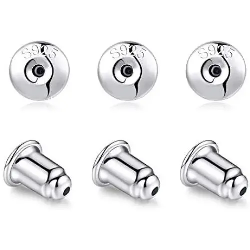 3 Pairs Earring Backs 925 Sterling Silver Hypoallergenic Backings for Stud Posts Back Replacement (White Gold) 3 Pairs Earring Backs 925 Sterling Silver Hypoallergenic Backings for Stud Posts Back Replacement (White Gold)