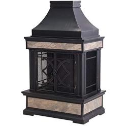 Sunjoy Heirloom Slate Wood Burning Fireplace, Black