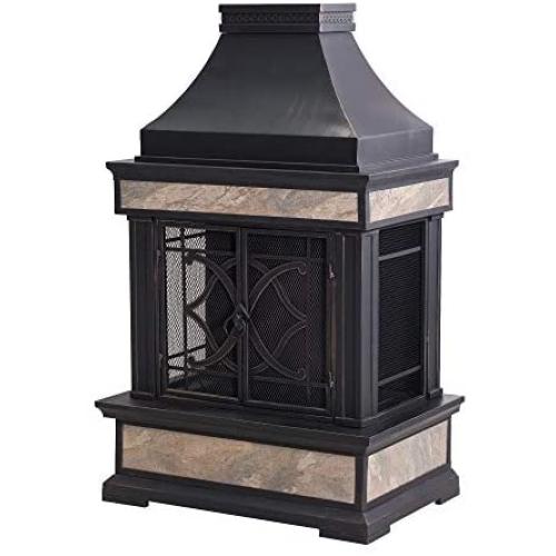 Sunjoy Heirloom Slate Wood Burning Fireplace, Black