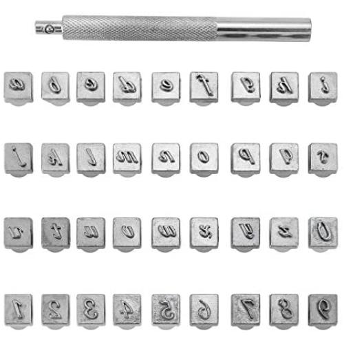 Yoption 37 Pieces Leathercarft Stamping Tool Set, 26 Letters Alphabet & 10 Numbers Stamps Steel Punch Tool 3mm+1 Stamping Handle for Leather Craft