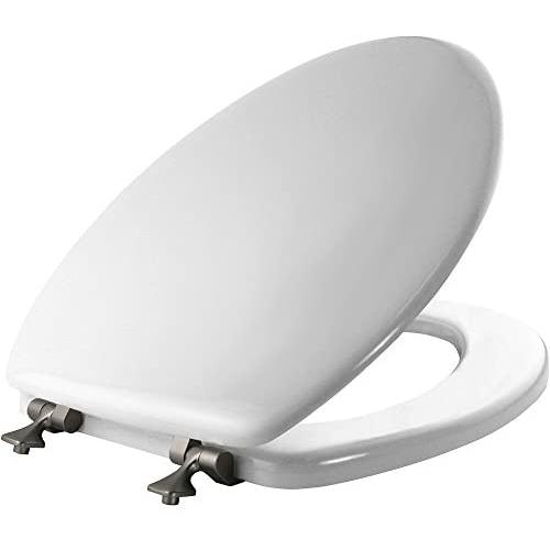 Mayfair 1844BNA 000 Edgewater Toilet Seat Hinges Will Never Come Loose Durable Enameled Wood, 1 Pack - ELONGATED, White - Brushed Nickel