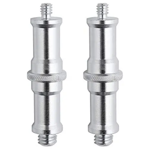 Metal Male Convertor Threaded Screw Adapter, 2 Pieces Standard 1/4 to 3/8 inch Spigot Stud for Studio Light Stand, Hotshoe/Coldshoe Adapter, Ball Head, Wireless Flash Receiver, Trigger