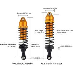 Hosim Shock Absorber Front & Rear, Aluminum Alloy Assembled Springs Damper for 1/10 Traxxas Slash 4x4 4WD RC Cars Upgrades Option Parts - 4PCS (Gold)