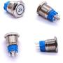 Taiss 12V 16mm Blue LED Illuminated Car Interior Push Button Switch 1NO 1NC 5/8'' Mounting Hole Latching Type Silver Stainless Steel Metal Toggle Switch For Car Boat Part Modification TL16-BD-Bu