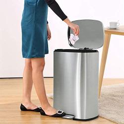 Kitchen Trash Can with Lid for Office Bedroom Bathroom Step Trash Bin Fingerprint-Proof Garbage Bin Brushed Stainless Steel 13 Gallon / 50 Liter