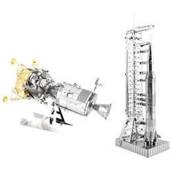 Fascinations Metal Earth 3D Metal Model Kits Set of 2 - Apollo CSM with LM and Apollo Saturn V with Gantry