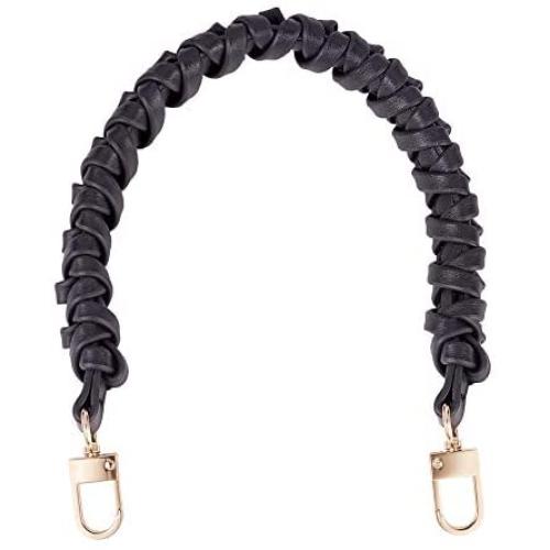 PH PandaHall 1 pc 17 Inch Braided Imitation Leather Replacement Handles Purses Straps Handbags Shoulder Bag Strap with Swivel Lobster Buckles, Black