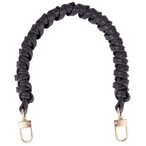 PH PandaHall 1 pc 17 Inch Braided Imitation Leather Replacement Handles Purses Straps Handbags Shoulder Bag Strap with Swivel Lobster Buckles, Black