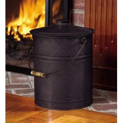 Plow & Hearth Double Bottom Metal Fireplace Ash Bucket with Lid and Handle, 10'' Diameter x 13'' H, Charcoal Black