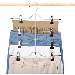 HOUSE DAY Skirt Hangers 4 Tier Shorts Hangers with Clips,6 Pack Space Saving Pants Hangers,Multi Slack Skirt Hanger Metal Trouser Clip Hangers for Slack,Trouser,Jeans,Towels