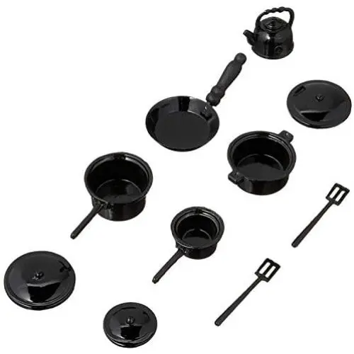 Dollhouse Miniature Metal Pots and Pans, Black, 10 Piece Dollhouse Miniature Metal Pots and Pans, Black, 10 Piece