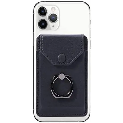 YUNCE Ring Stand Stick on Wallet Cell Phone Slim Leather Wallet Stick on Wallet Credit Card RFID Blocking Sleeve Black YUNCE Ring Stand Stick on Wallet Cell Phone Slim Leather Wallet Stick on Wallet Credit Card RFID Blocking Sleeve Black