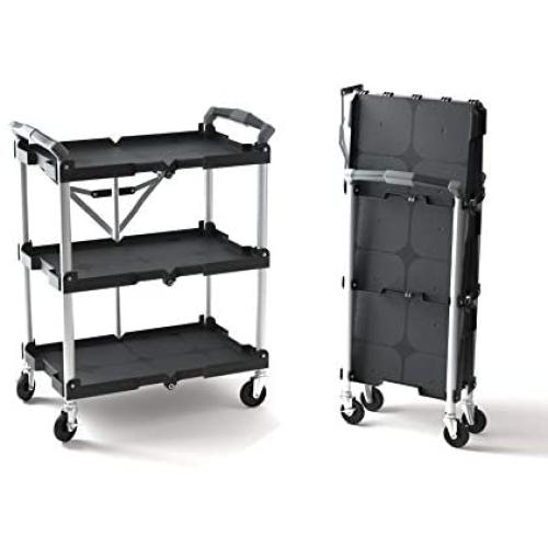Olympia Tools 85-188 Pack-N-Roll Folding Collapsible Service Cart, Black, 50 Lb. Load Capacity per Shelf