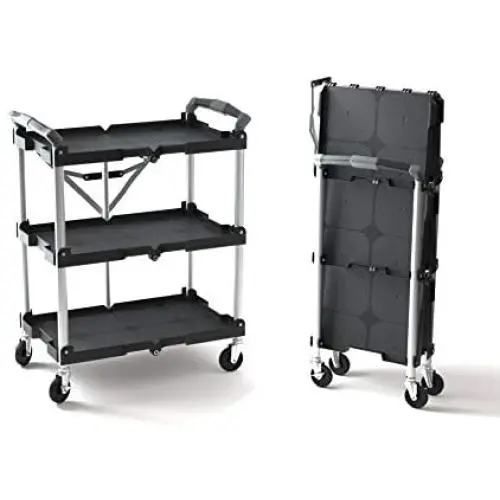Olympia Tools 85-188 Pack-N-Roll Folding Collapsible Service Cart, Black, 50 Lb. Load Capacity per Shelf
