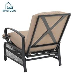 MFSTUDIO Patio Recliner Chair Metal Adjustable Back Outdoor Lounge Chair with 100% Olefin Cushion(Beige)