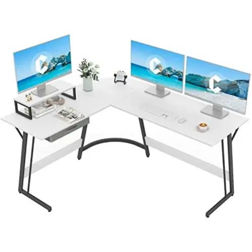 CubiCubi Modern L-Shaped Desk Computer Corner Desk, 59.1'' Home Office Writing Study Workstation with Small Table, Space Saving, Easy to Assemble CubiCubi Modern L-Shaped Desk Computer Corner Desk, 59.1'' Home Office Writing Study Workstation with Small Table, Space Saving, Easy to Assemble