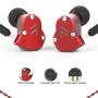 RevoNext QT2S in Ear Monitor Headphones, Triple Driver 2DD+1BA Balanced Armature with Dynamic Metal Shell Noise-Isolating Deep Bass Wired Earbuds with Detachable Cables(Red mic)