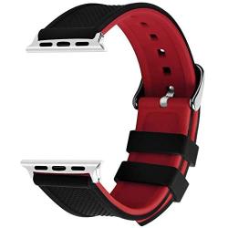 Fullmosa Apple Watch Band Silicone Compatible Apple Watch 42mm 44mm 38mm 40mm, Rainbow Soft Rubber iWatch Band for Apple Watch SE/6/5/4/3/2/1, Black Top/ Red Bottom 44mm 42mm