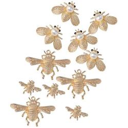 Prettyia 11 Pieces Metal Bees Alloy Flatback Craft Sewing Buttons Pearl Embellishment for Garment Bags Shoes Applique Decorations DIY Scrapbooking Card Making