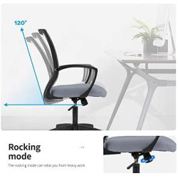 Home Office Chair Mid Back PC Swivel Lumbar Support Adjustable Desk Task Computer Ergonomic Comfortable Mesh Chair with Armrest (Grey)