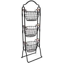 BirdRock Home 3-Tier Wire Basket Stand with Removable Baskets - Kitchen Organizer - Fruit Vegetable Produce Metal Hanging Storage Bin for Pantry Bathroom Kitchen - Free-Standing Display Organizer