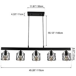 Unitary Brand Antique Black Metal Long Kitchen Island Lighting with 5 E26 Bulb Sockets 200W Painted Finish