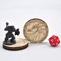 D&D Inspiration Coin Tokens Laser Cut Wood Carved with Dragon & Ship Rudder (Set of 9) Perfect for Pathfinder, RPG and Board Game