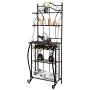 ROVSUN Upgrade Multiuse 5-Tier Metal Kitchen Bakers Rack , Microwave Storage Rack Oven Stand with Wine Storage Organizer Workstation Black (25'' x 16'' x 68'')