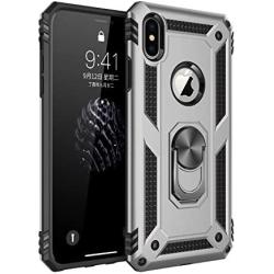 Military Grade Drop Impact for iPhone Xs Case iPhone X Case 360 Metal Rotating Ring Kickstand Holder Built-in Magnetic Car Mount Shockproof Cover for iPhone Xs X Protection Case (Sliver)