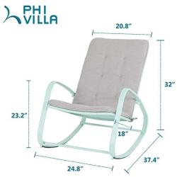 PHI VILLA Outdoor Patio Metal Rocking Chair, Padded Modern Rocker Chairs with Cushion, Support 301lbs for Porch, Deck, Balcony or Indoor Use (1PCS, Green)