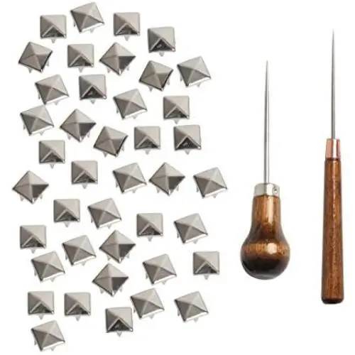 SBYURE 500 Pieces 10mm Four-Jaw Square Rivets Silver Metal Pyramid Studs Handicraft DIY Punk Spikes Spots Studs Accessories with 2 Pack Straight Tipped Scratch Awl Craft Tool SBYURE 500 Pieces 10mm Four-Jaw Square Rivets Silver Metal Pyramid Studs Handicraft DIY Punk Spikes Spots Studs Accessories with 2 Pack Straight Tipped Scratch Awl Craft Tool