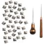 SBYURE 500 Pieces 10mm Four-Jaw Square Rivets Silver Metal Pyramid Studs Handicraft DIY Punk Spikes Spots Studs Accessories with 2 Pack Straight Tipped Scratch Awl Craft Tool