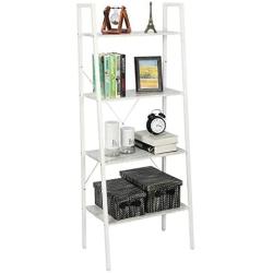 HOME BI 4-Tier Industrial Ladder Shelf Bookcase, Plant Stand Storage Rack Shelves, Vintage Furniture for Living Room, Bedroom, Office, White