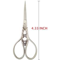 Vintage European Style Scissors Silver Auspicious Clouds Pattern Scissors Shears for Embroidery Sharp Small Craft DIY Cutting Supplies, 4.3 inch