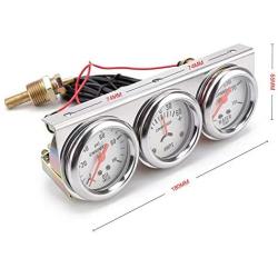 CNSPEED 2'' 52mm Mechanical Chrome Water Temperature Oil Pressure AMP Meter Triple Gauge Kit 3in1 White Face