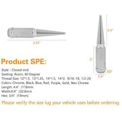 20pc Spike Lug Nut 14x2 Chrome 4.4'' Tall Offroad Extended Metal Lugs Premium, 1 Socket Key Included
