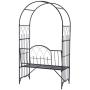Outsunny Outdoor Garden Arbor Arch Steel Metal with Bench Seat - Black