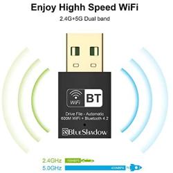 Blueshadow USB WiFi Bluetooth 4.2 Adapter 600Mbps - Dual Band Wireless Network External Receiver, Mini WiFi Dongle for PC/Laptop/Desktop, for All Windows 10 8.1 8 7 XP Vista (600M)