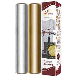 Firefly Craft Elastic Foil Heat Transfer Vinyl Bundle | Precious Metals Metallic HTV Vinyl Pack | Iron On Vinyl for Cricut and Silhouette | Pack of 2 Colors - Including Gold & Silver - 12'' x 20'' Each