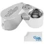 40X Illuminated Jeweler LED UV Lens Loupe Magnifier with Metal Construction and Optical Glass, with Kare and Kind Retail Package (40X x 25 mm, Silver) 40X Illuminated Jeweler LED UV Lens Loupe Magnifier with Metal Construction and Optical Glass, with Kare and Kind Retail Package (40X x 25 mm, Silver)